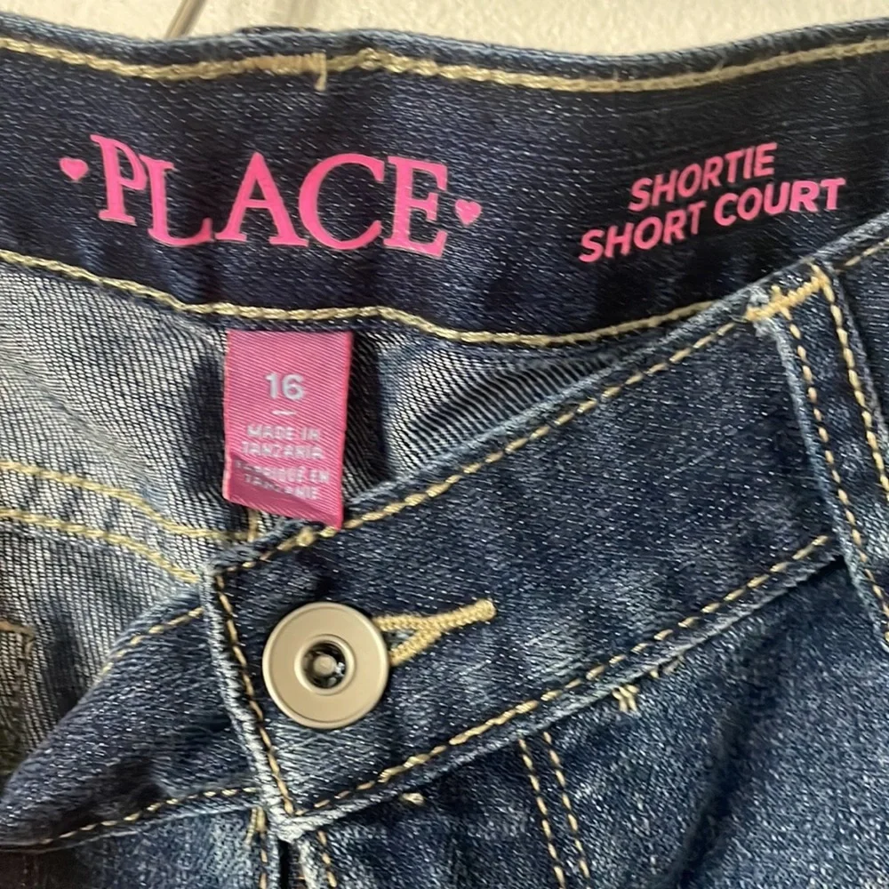 The Children's Place Girls Shortie Jean Shorts Blue Denim Cuffed Size 16 NEW